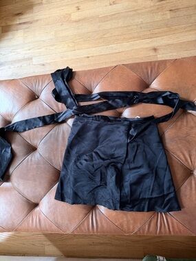 Are you am I Black Satin Wrap Mini Skirt
